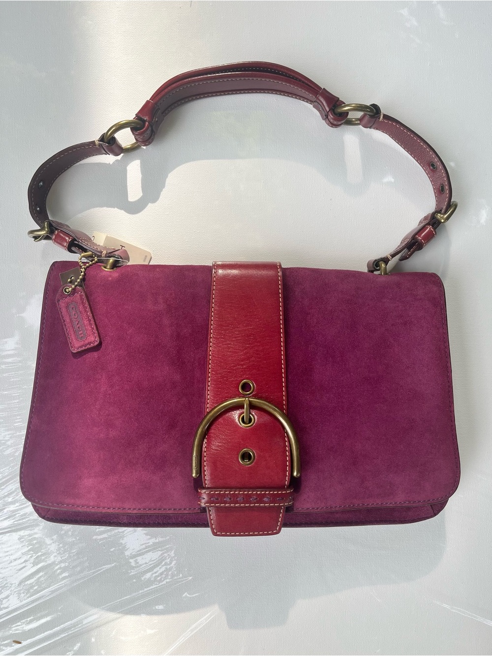 Vintage Y2K Coach Soho Suede Shoulder Flap - Style 9664 - Plum - Picture 5 of 16